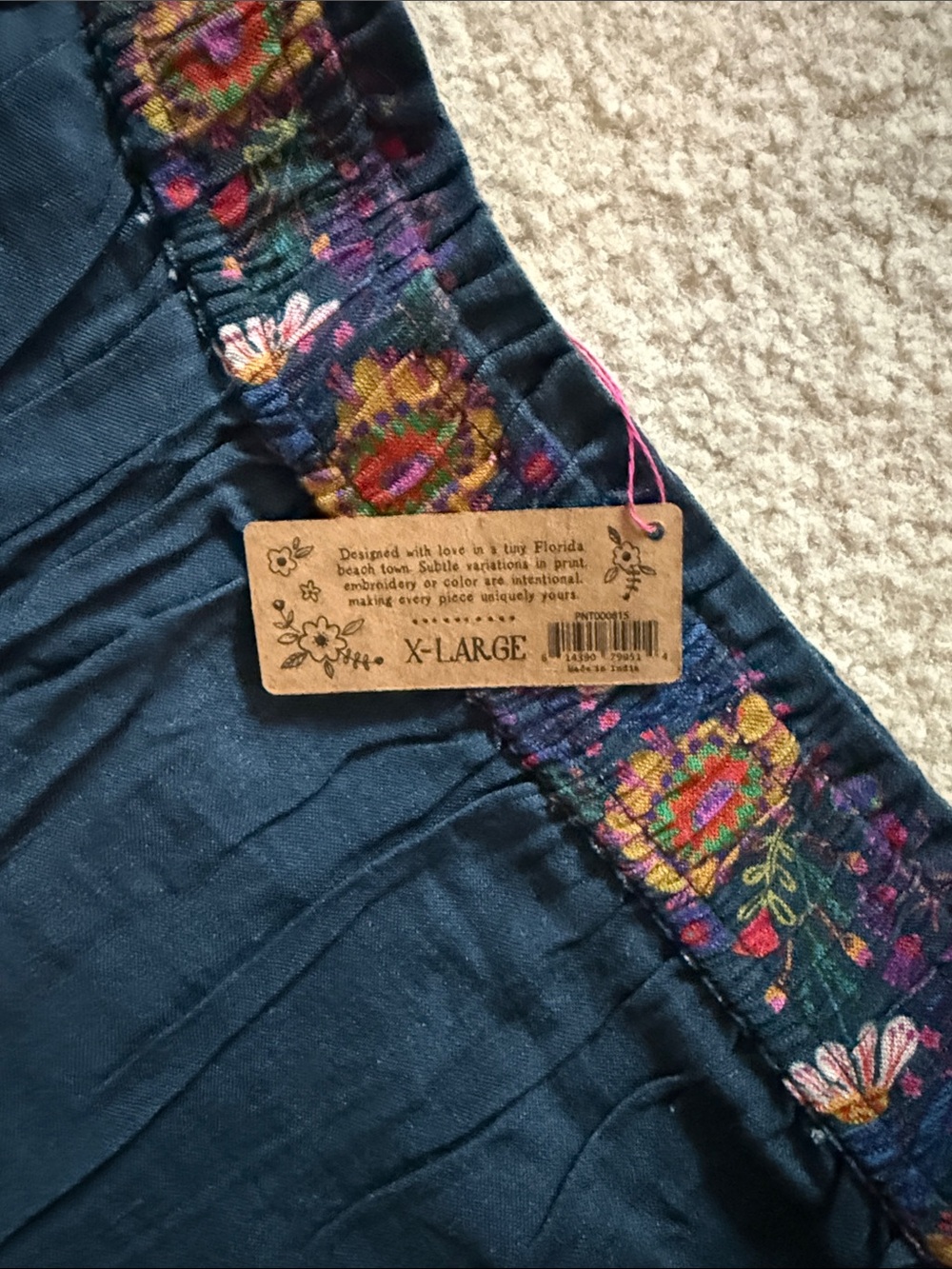 NATURAL LIFE Teal Wide Leg Pants with Multicolor Floral Border NWT - Picture 2 of 11